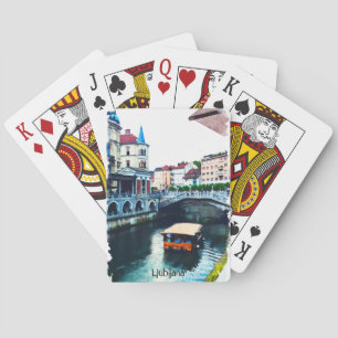 Baraja De Cartas Ljubljana Eslovenia Watercolor Vintage Viaje
