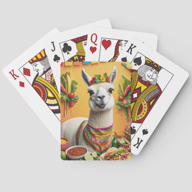 Baraja De Cartas Llama cura de fiesta mexicana (Reverso)