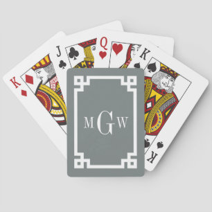 Baraja De Cartas Llave Griega Blanca Carbón #2 Enmarcado Monograma