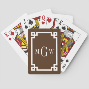 Baraja De Cartas Llave Griega Marrón Blanco #2 Enmarcado Monograma