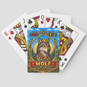 Baraja De Cartas Lobo Arte de Pixel Retro de 8 Bits