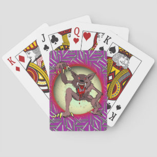 Baraja De Cartas Lobo marrón Luna llena Feroz Morado Halloween