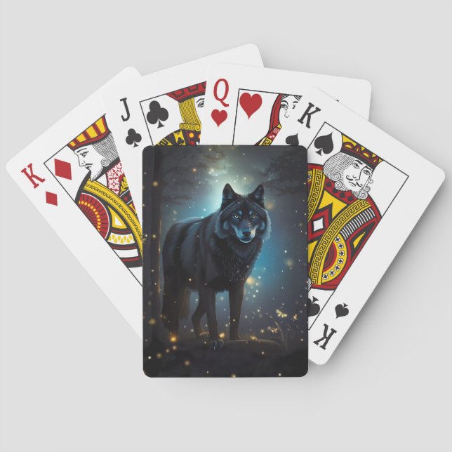 Baraja De Cartas Lobo negro oscuro y misterioso (Reverso)