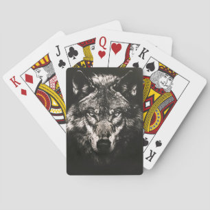 Baraja De Cartas Lobo salvaje majestuoso monocromo
