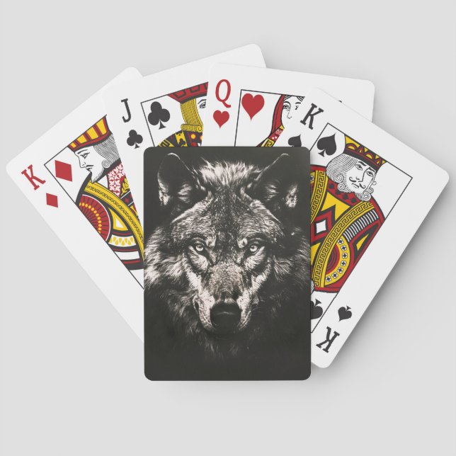 Baraja De Cartas Lobo salvaje majestuoso monocromo (Reverso)
