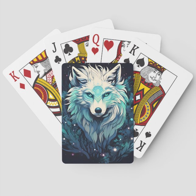 Baraja De Cartas Lobo silvestre lunar celeste (Reverso)