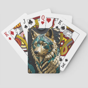 Baraja De Cartas Lobo verde azulado y dorado
