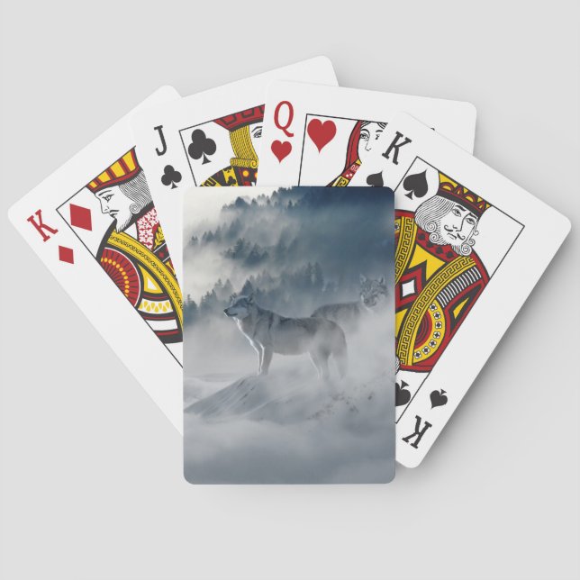 Baraja De Cartas Lobos en un paisaje invernal (Reverso)