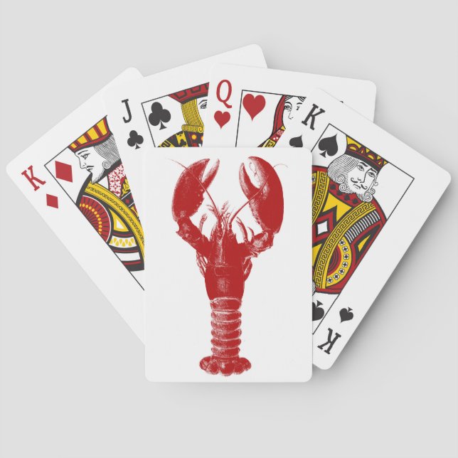 Baraja De Cartas Lobster rojo profundo sobre blanco  (Reverso)
