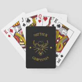 Baraja De Cartas Logo del Cowboy Bull Skull Western Groomsmen negro