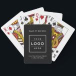 Baraja De Cartas Logotipo de negocio de personalizado con marca en<br><div class="desc">El juego de cartas de reproducción con marca personalizado incluye el diseño de su logotipo centrado en el frente y enmarcado por texto personalizado que puede ser personalizado con el nombre del negocio, ubicación, lema, sitio web u otra información. Se pueden modificar el fondo negro y los colores del texto...</div>