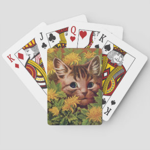 Baraja De Cartas Lois Wain Cat y Kitten con flores amarillas