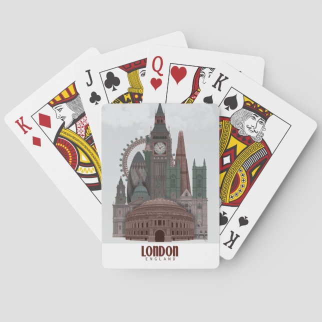 Baraja De Cartas Londres en nubes rojas y verdes (Reverso)