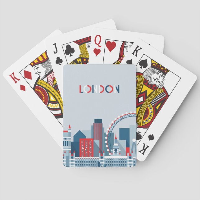 Baraja De Cartas Londres, Inglaterra horizonte rojo, blanco y azul (Reverso)