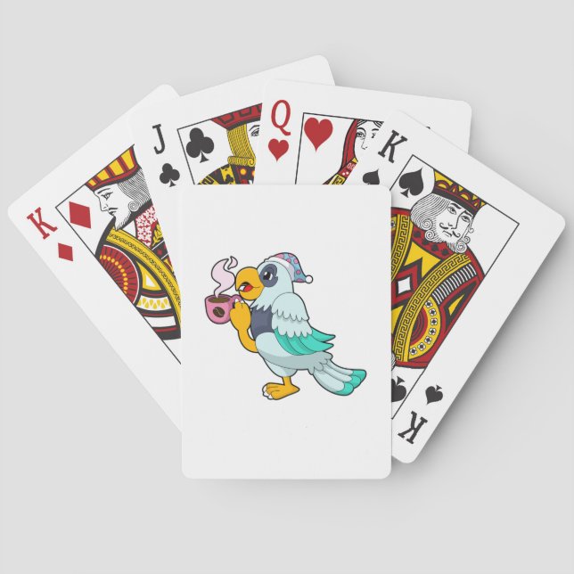 Baraja De Cartas Loro con taza de café (Reverso)