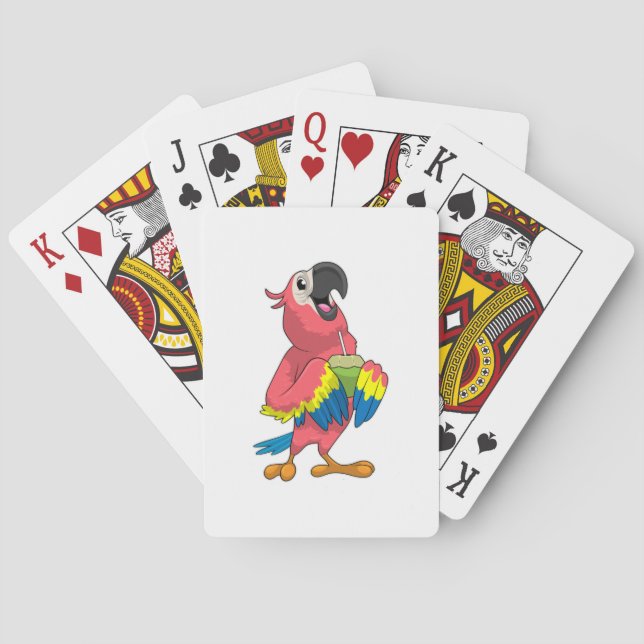 Baraja De Cartas Loro y coco con paja para beber (Reverso)