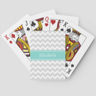 Baraja De Cartas Lt Gris Chevron ZigZag Blanco Nombre Monograma Aqu