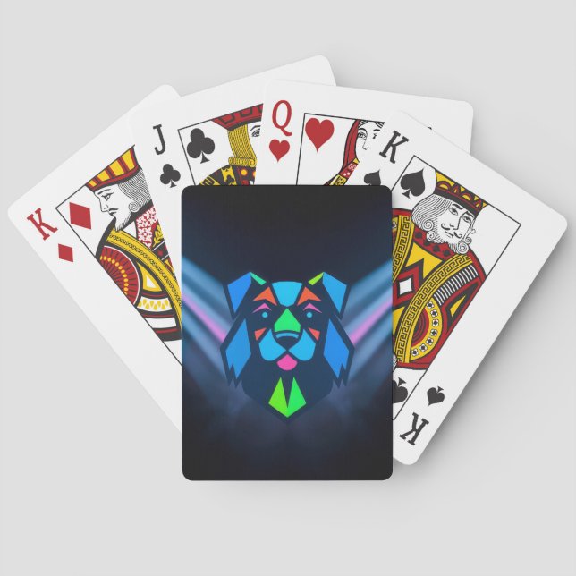 Baraja De Cartas Luces de neón perro azul (Reverso)