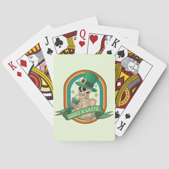 Baraja De Cartas Lucky A Latte - Skeleton, Café y Clovers (Reverso)