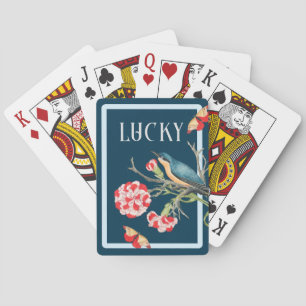 Baraja De Cartas Lucky Blue Songbird & Red Carnations