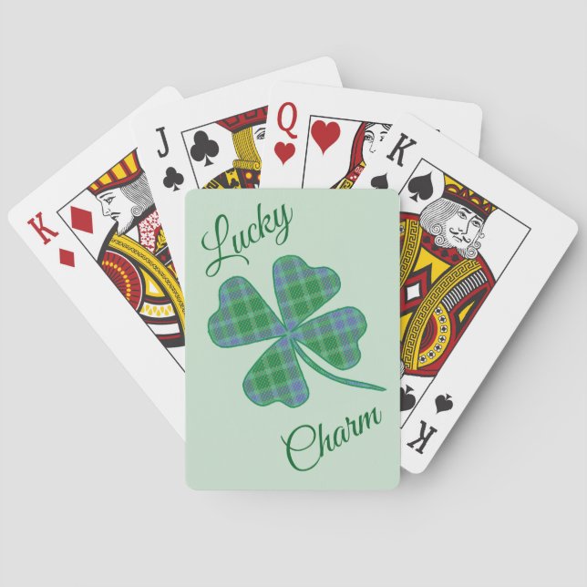 Baraja De Cartas Lucky Green Plaid Shamrock Four-Leaf Clover  (Reverso)