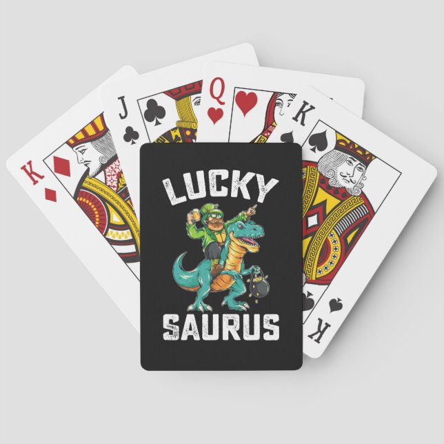 Baraja De Cartas Lucky Saurus Dinosaur T Rex St Patrick's Day (Reverso)