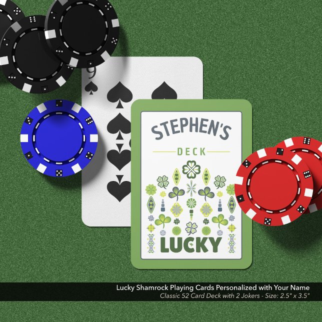 Baraja De Cartas Lucky Shamrock Name Personalizado (Lucky Shamrock Playing Cards Personalized with Your Name)