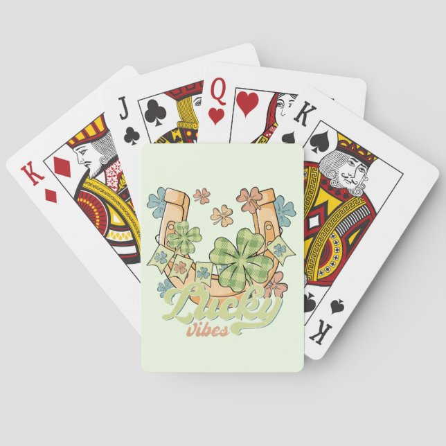 Baraja De Cartas Lucky Vibes - Coloridos Clovers y la herradura dor (Reverso)