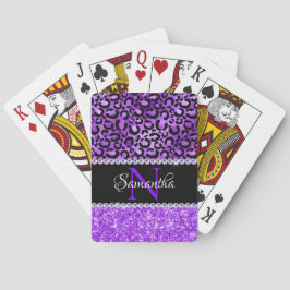 Baraja De Cartas Lugares de leopardo negro y violeta Glam Monograma