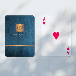 Baraja De Cartas Lujo elegante azul y oro monogramado moderno