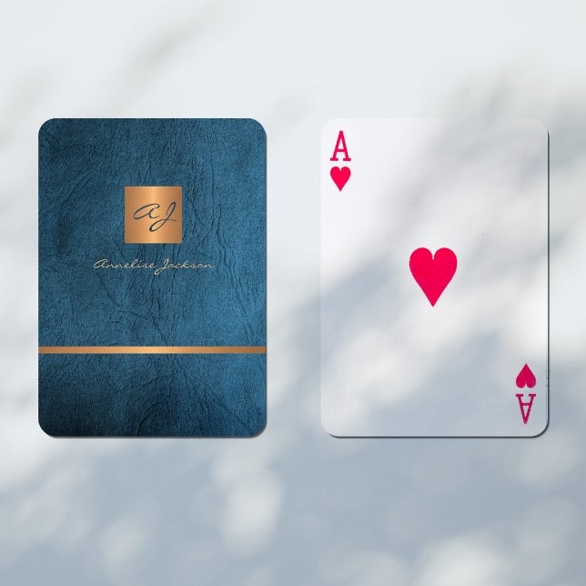Baraja De Cartas Lujo elegante azul y oro monogramado moderno (Subido por el creador)