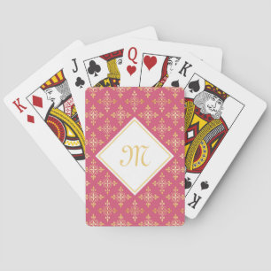 Baraja De Cartas Lujo Monograma Rosa y Dorado Cuatro Floral