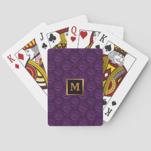 Baraja De Cartas Lujo Morado Floral Monogramado Gold