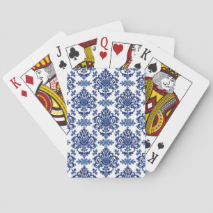 Baraja De Cartas Lujo patrón floral barroco azul real y blanco