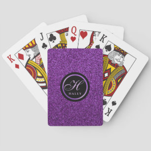 Baraja De Cartas Lujo Purpura Brillo Glitter Monograma Inicial