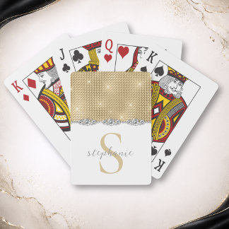 Baraja De Cartas Lujoso Monograma Personalizado de Diamantes de Oro