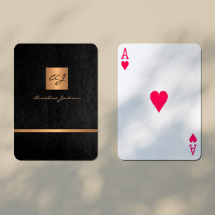 Baraja De Cartas Lujoso y elegante negro y oro monogramado moderno