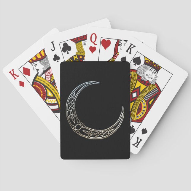 Baraja De Cartas Luna Creciente Celta De Plata Y Negro (Reverso)
