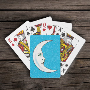 Baraja De Cartas Luna creciente vintage blanca con rostro estrellas