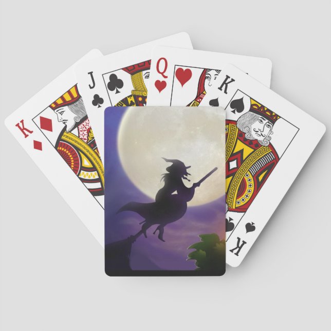 Baraja De Cartas Luna llena de bruja de Halloween (Reverso)
