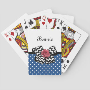 Baraja De Cartas Lunares Azules Bonitos Rosa Roja Chevron Lazo y No