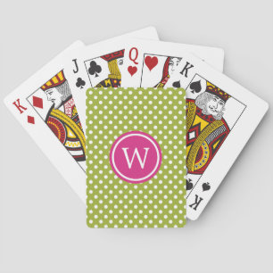Baraja De Cartas Lunares verdes y blancos con monograma rosa
