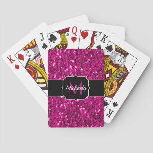 Baraja De Cartas Luz rosa brillante monograma de purpurina falsa
