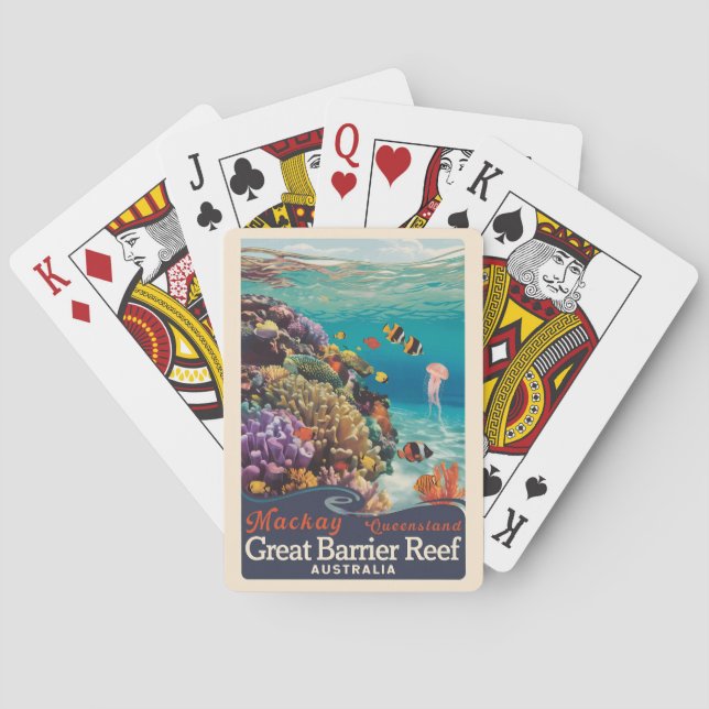 Baraja De Cartas Mackay Great Barrier Reef Travel Art Vintage (Reverso)