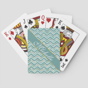 Baraja De Cartas Madre de la Perla Verde azulada ZigZag