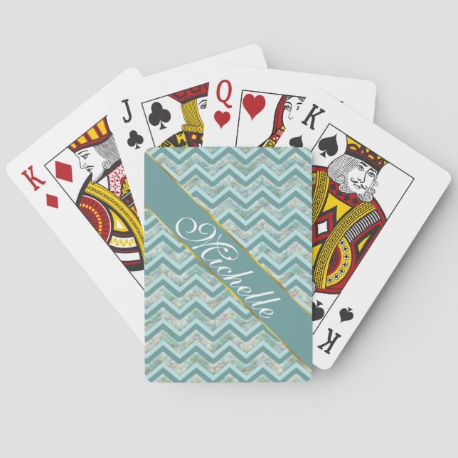 Baraja De Cartas Madre de la Perla Verde azulada ZigZag (Reverso)