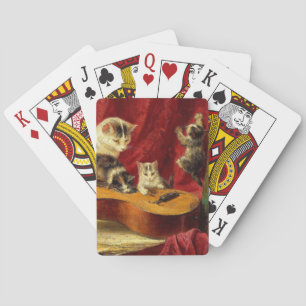 Baraja De Cartas Madre gata y gatitos jugando con guitarra