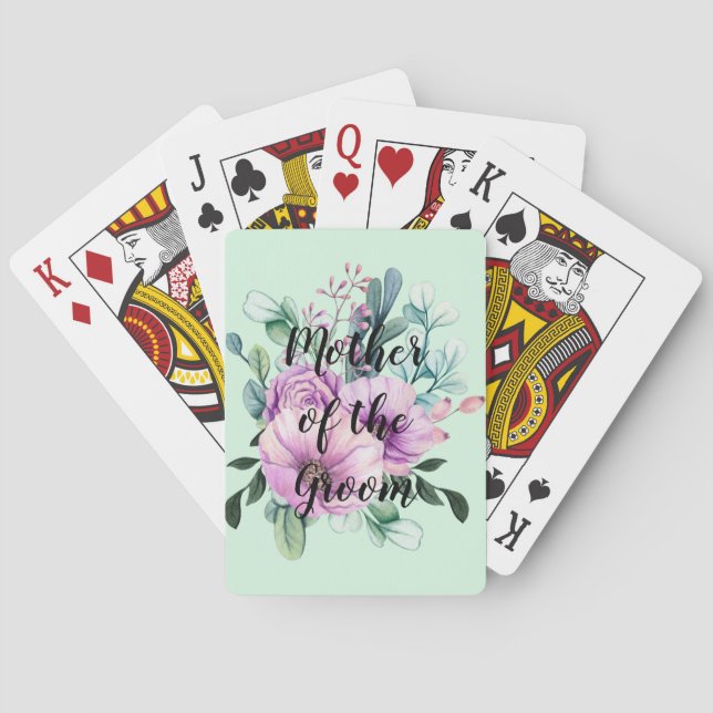 Baraja De Cartas MADRE Púrpura Floral de la novia Boda GROOM (Reverso)