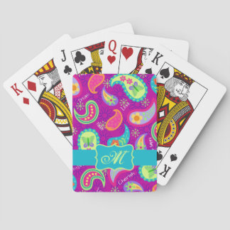 Baraja De Cartas Magenta Morado Turquesa Moderno Paisley Monograma