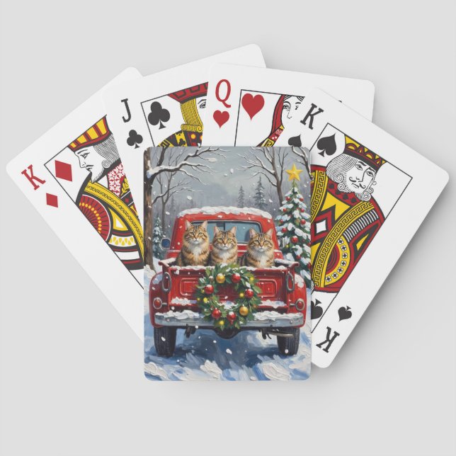 Baraja De Cartas Maine Coon Christmas Red Truck Holiday (Reverso)